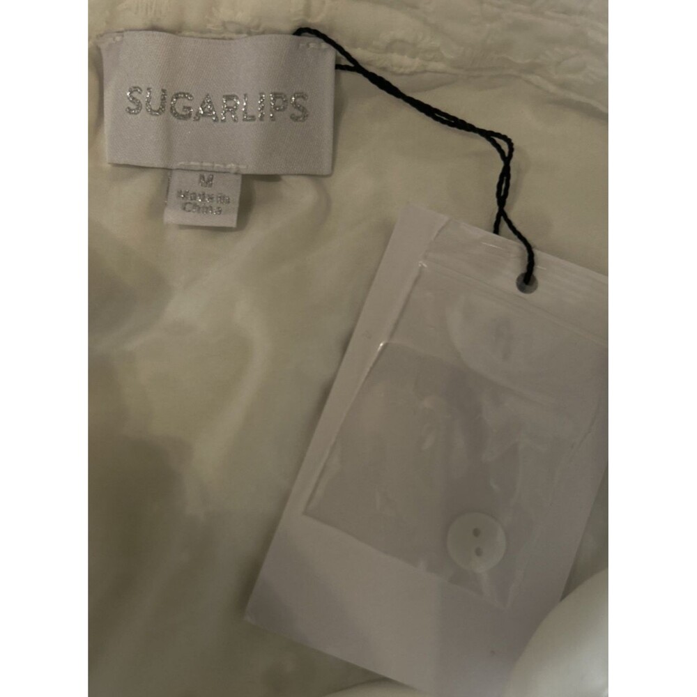 Sugarlips Kaylie Eyelet Sz M White Button Down Ruffle Midi Belted Cotton Dress - Picture 13 of 15